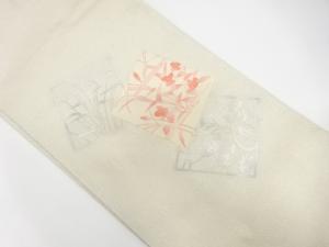 色紙に草花模様織り出し　名古屋帯